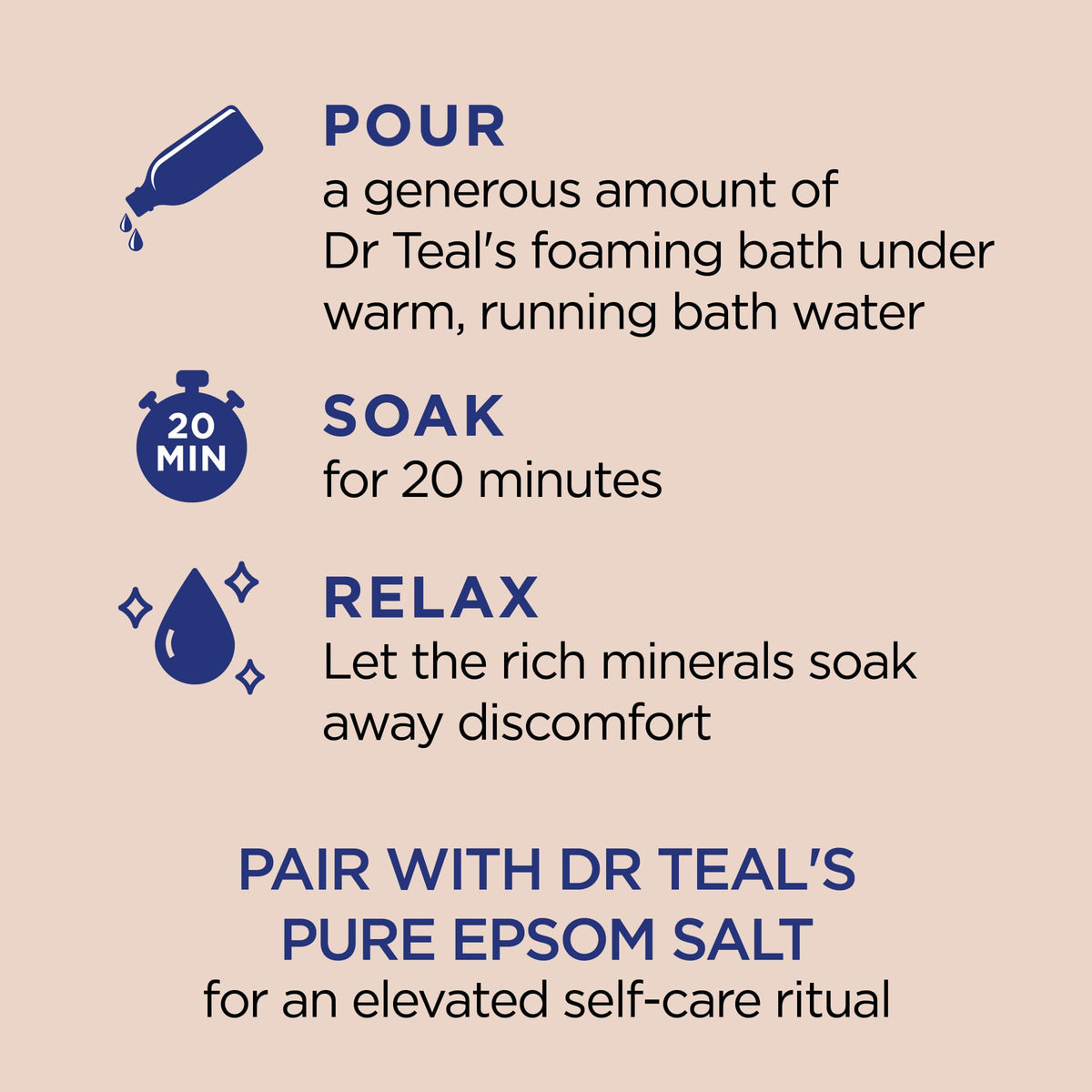 Close-up of Dr Teal's bottle label highlighting shea and almond ingredients