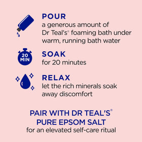 Close-up of Dr Teal's label highlighting ashwagandha and essential oil blend benefits