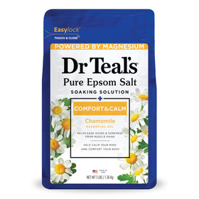 Dr Teal's front packaging showing chamomile soak and benefits