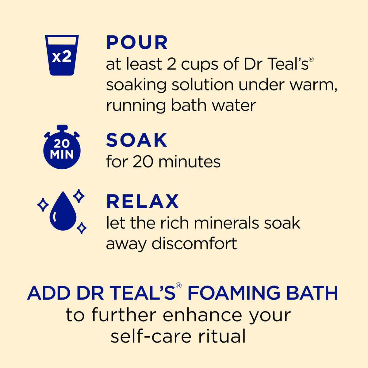 Dr Teal's pouring soak into bath to illustrate simple use