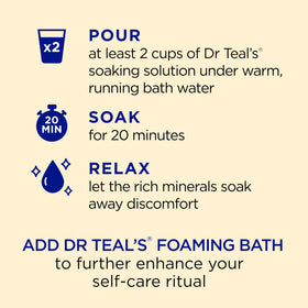 Dr Teal's pouring soak into bath to illustrate simple use