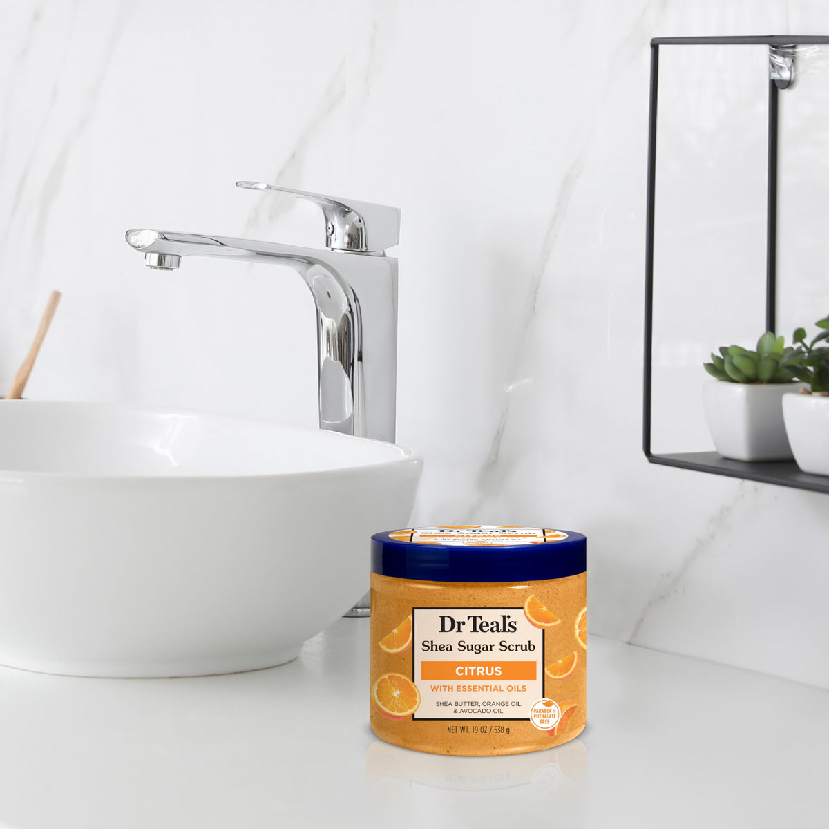 Dr Teal's scrub applied in shower showing gentle exfoliation benefit