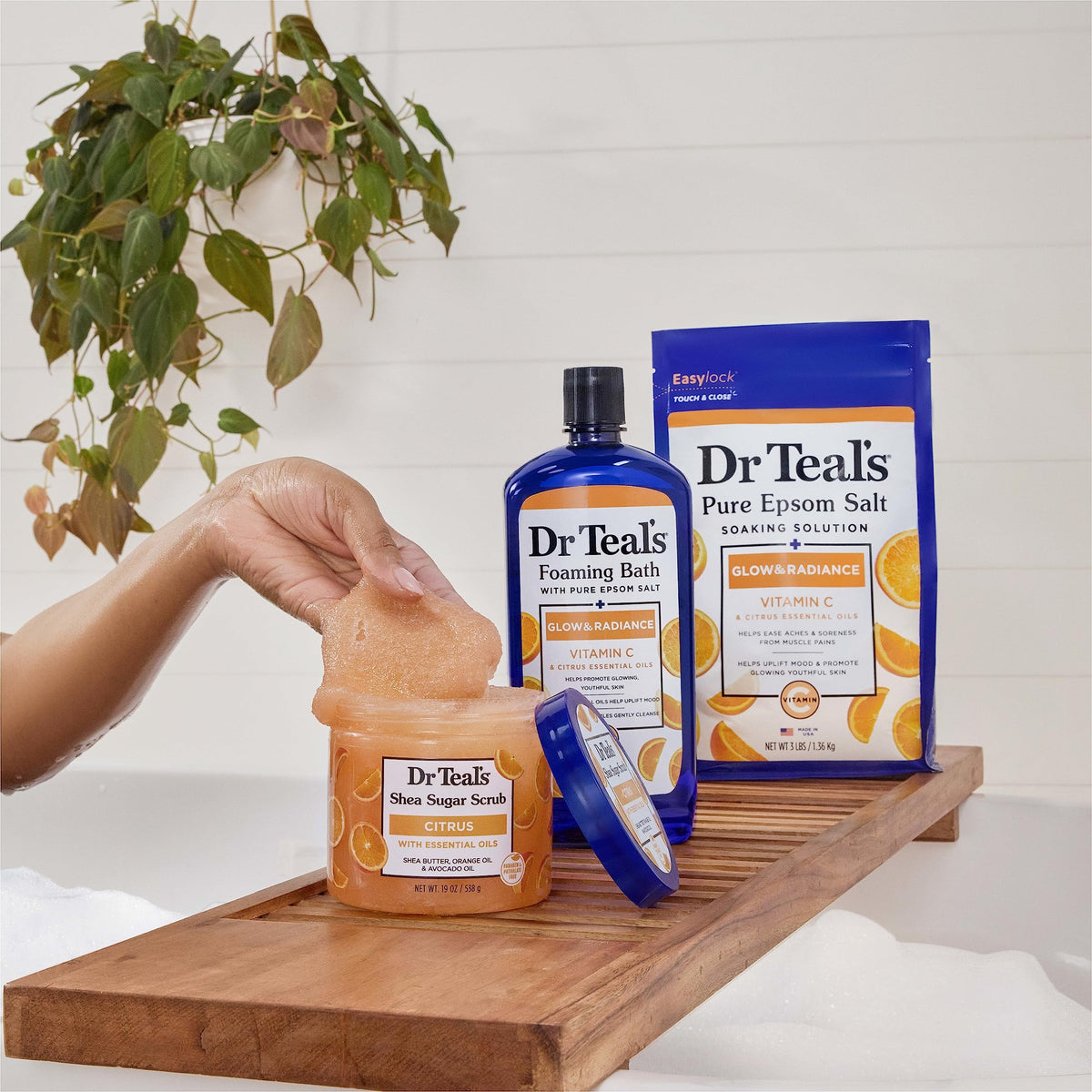 Dr Teal's ingredient focus with shea and avocado showing nourishing benefits