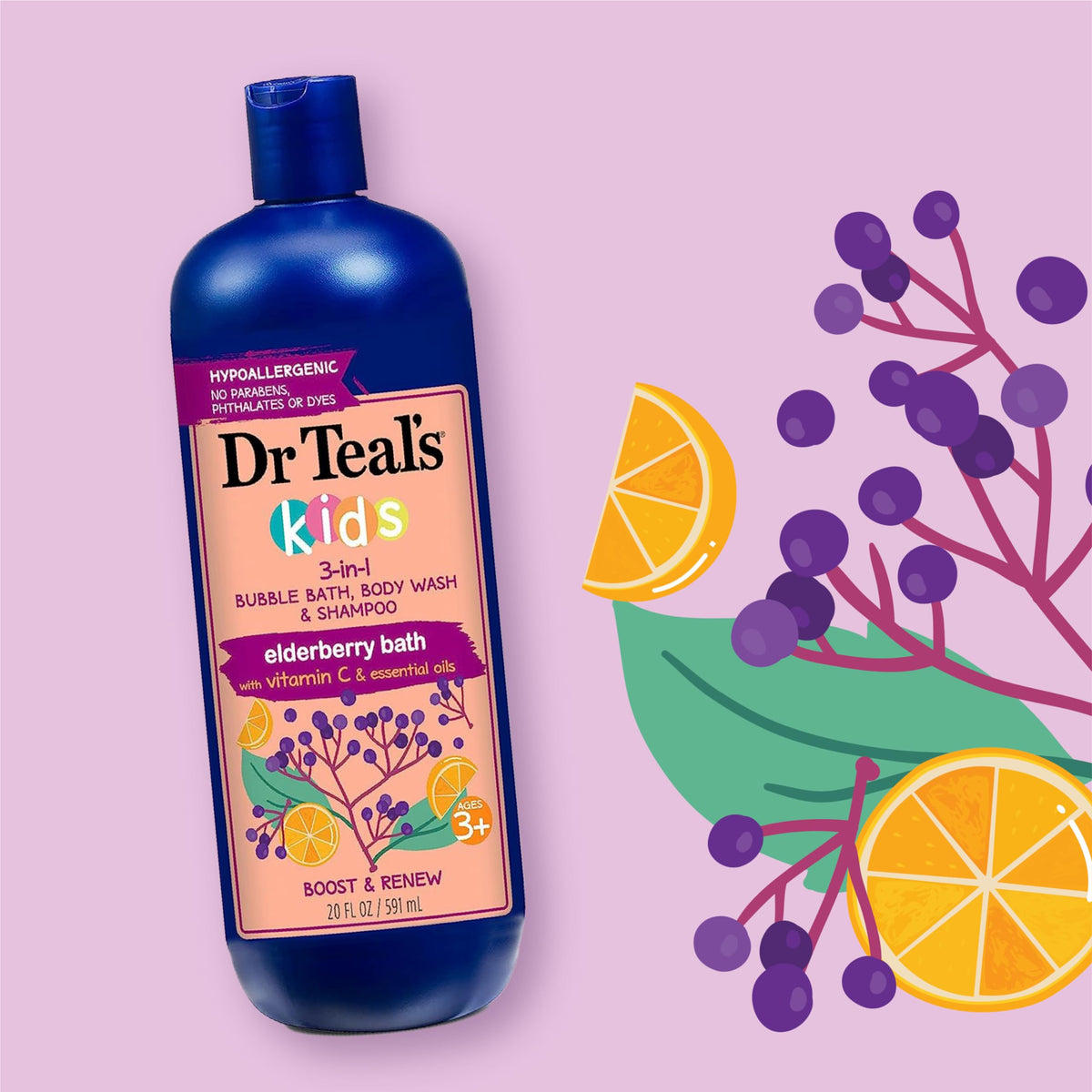 Dr Teal's close-up foam bubbles texture highlighting gentle lather for kids' fun