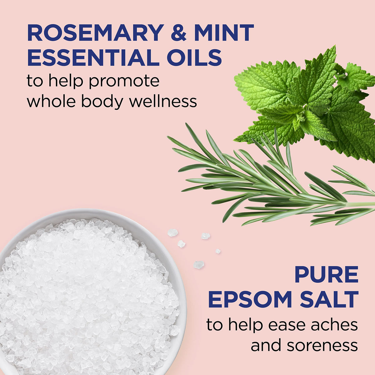 Close-up of Epsom salt crystals from Dr Teal's highlighting mineral texture benefit