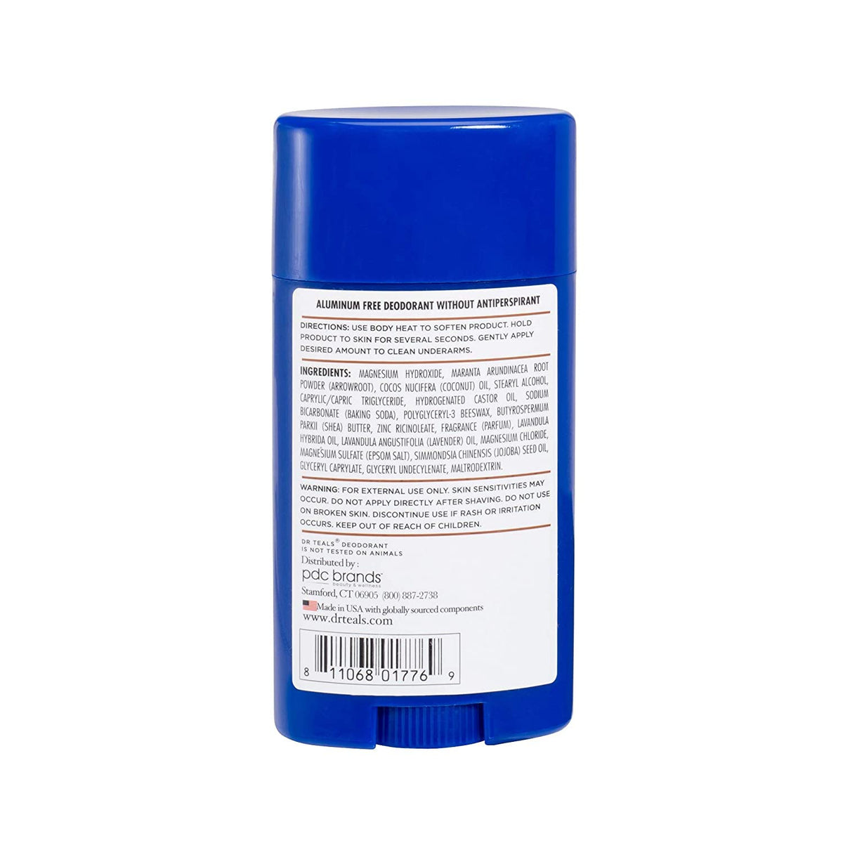 Dr Teal's coconut oil deodorant label detail highlighting natural ingredients and moisturizing benefit