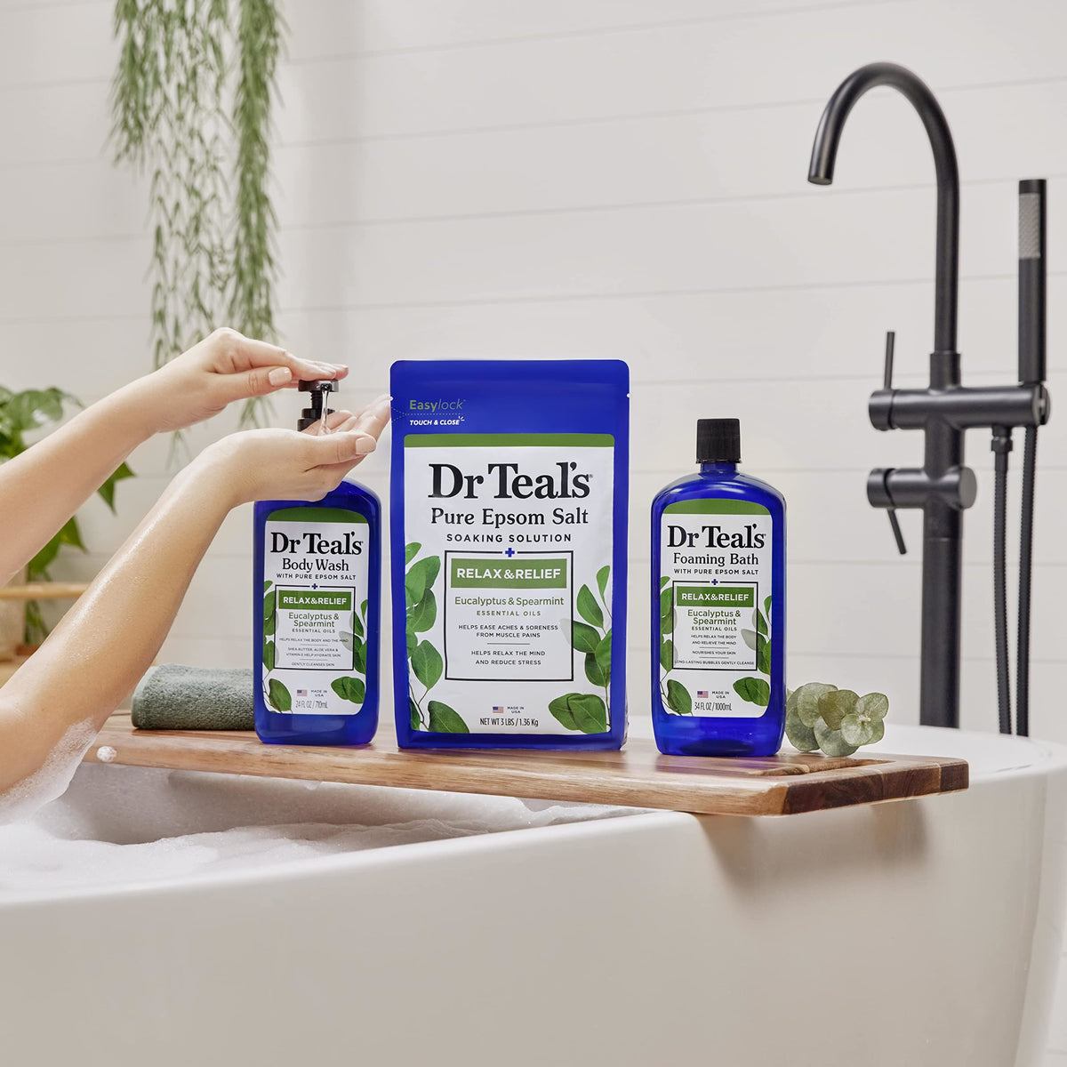 Dr Teal's body wash mixed with Epsom salt showing exfoliant option