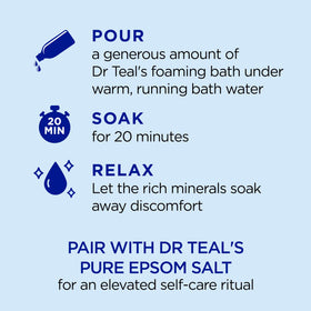 Dr Teal's duo bottles on a bathroom shelf showing scale and value for regular use