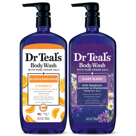 Dr Teal's duo front packaging showing both bottles and benefits