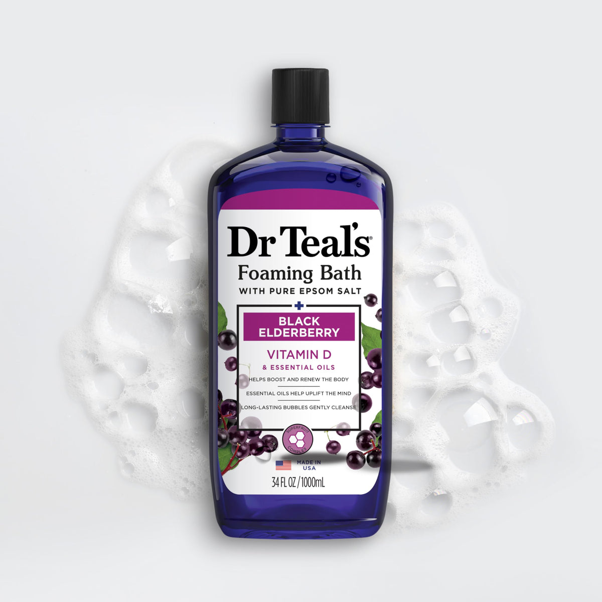 Dr Teal's product in bathroom scene showing relaxing bathing atmosphere