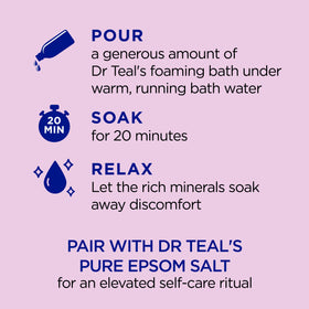 Dr Teal's rich bubbles and foam texture demonstrating gentle cleansing benefit