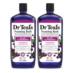 Dr Teal's front bottle shot showing elderberry foam and calming scent benefit