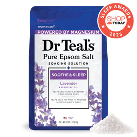 Dr Teal's close-up of Epsom salt granules showing texture and natural magnesium