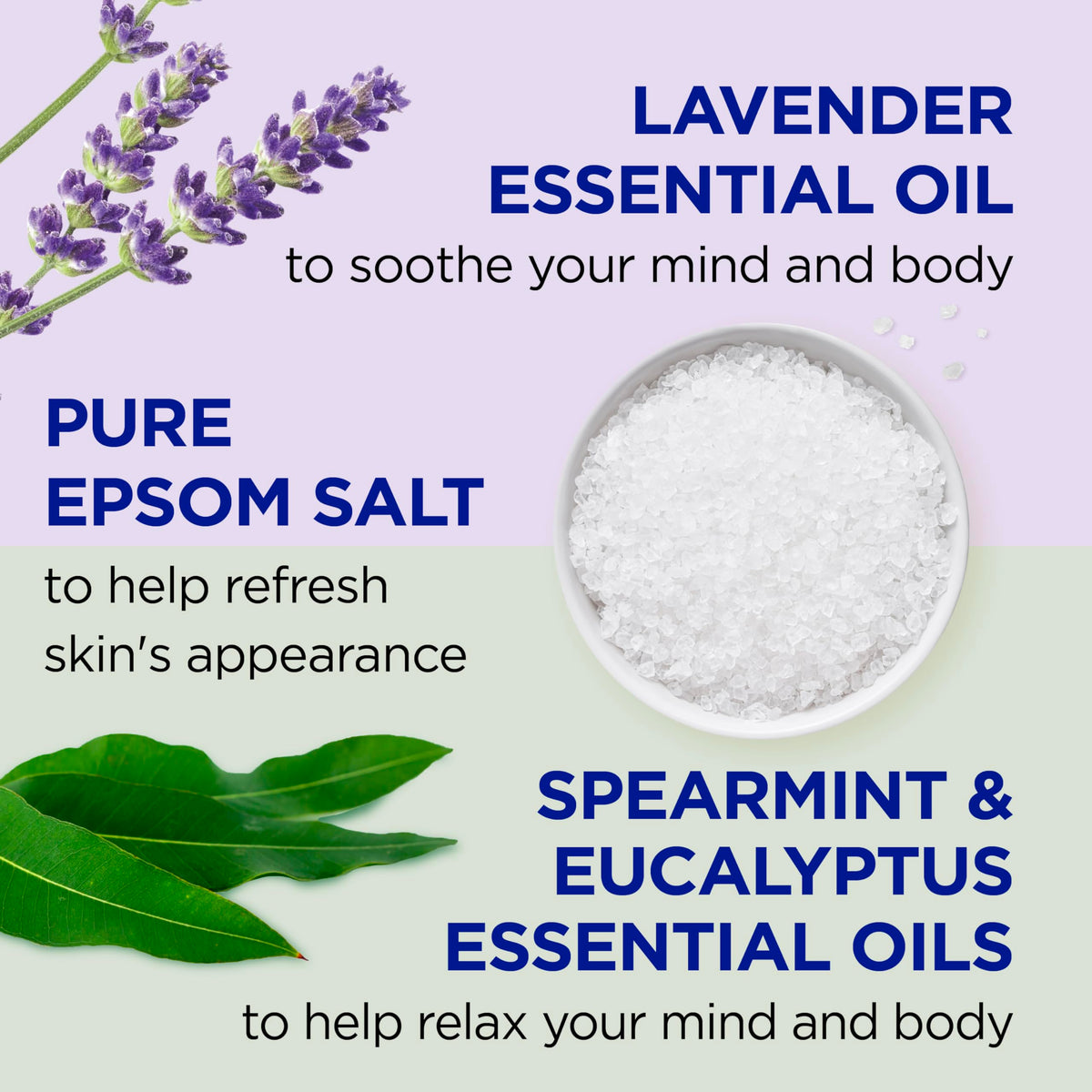 Dr Teal's eucalyptus and spearmint bottle close-up showcasing refreshing scent
