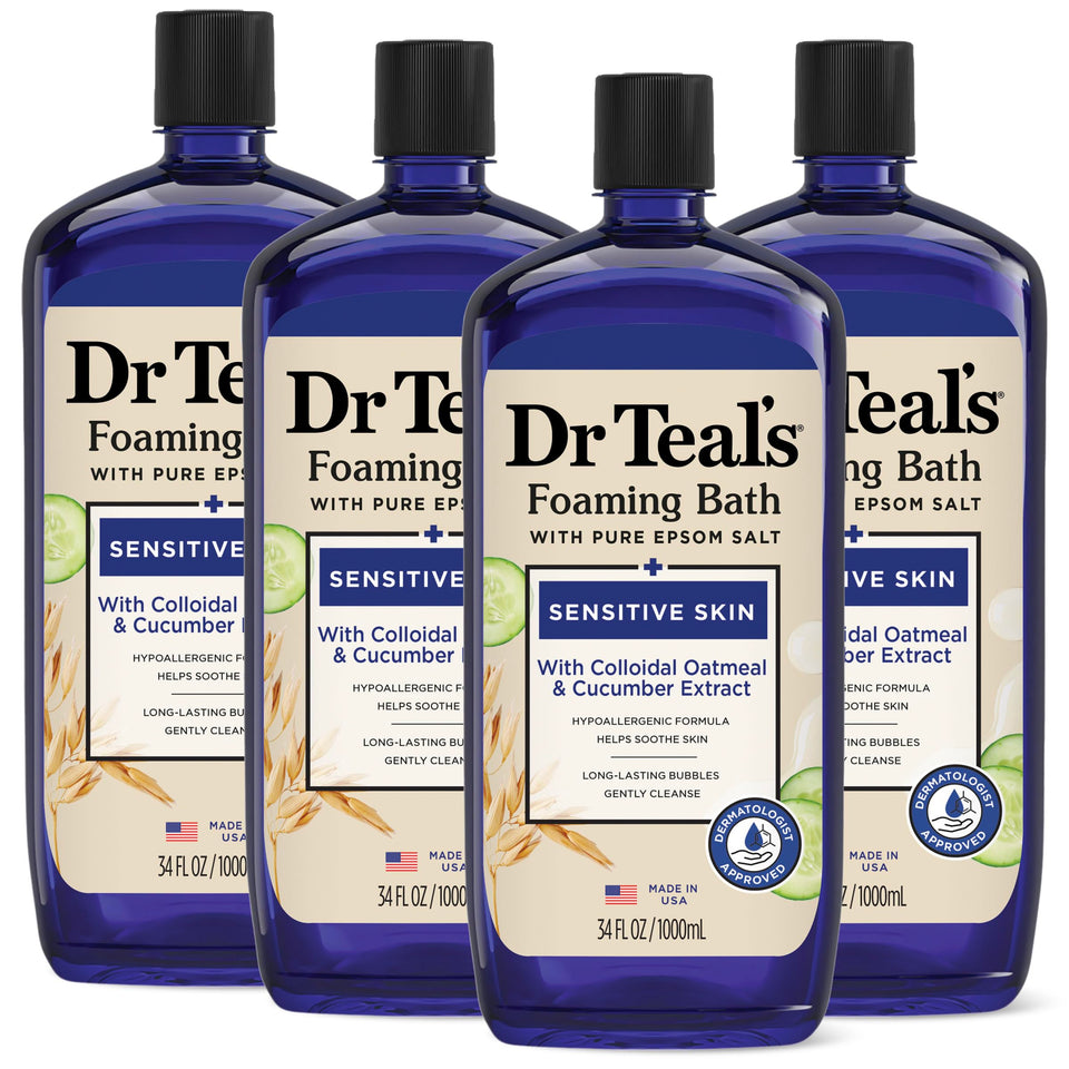 Dr Teal's front label showing product name and soothing formula benefits