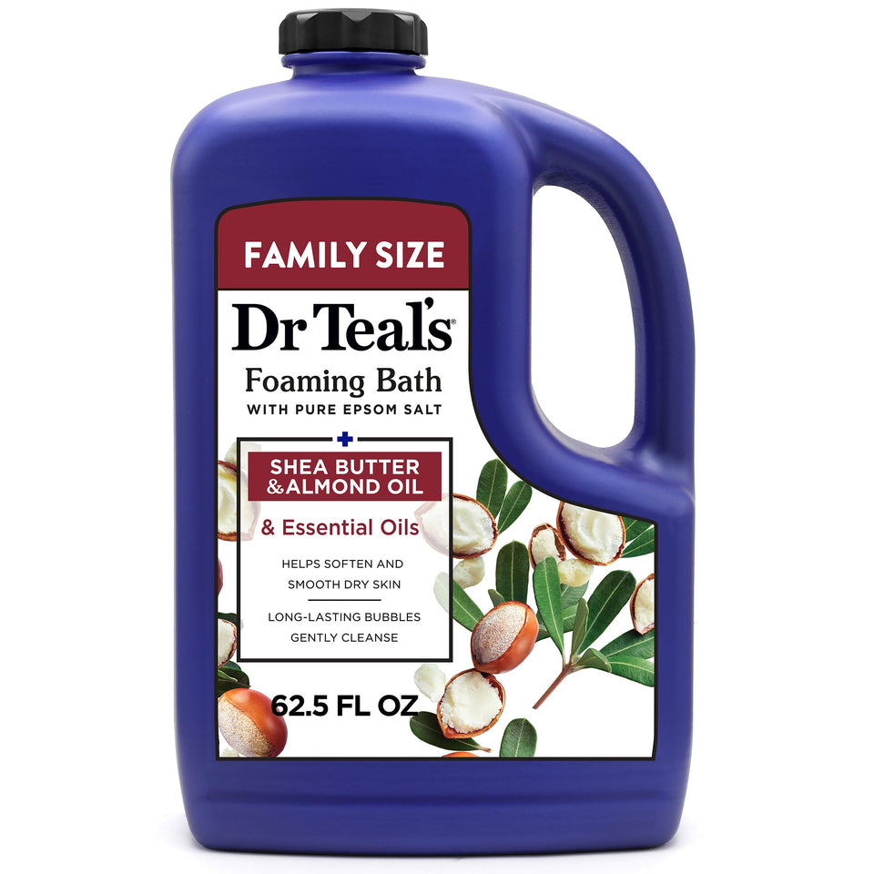 Dr Teal's front packaging showing full 62.5 fl oz bottle and label benefits