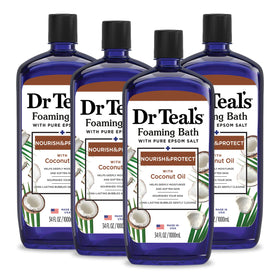 Dr Teal's foaming bath front packaging showing coconut scent and benefits