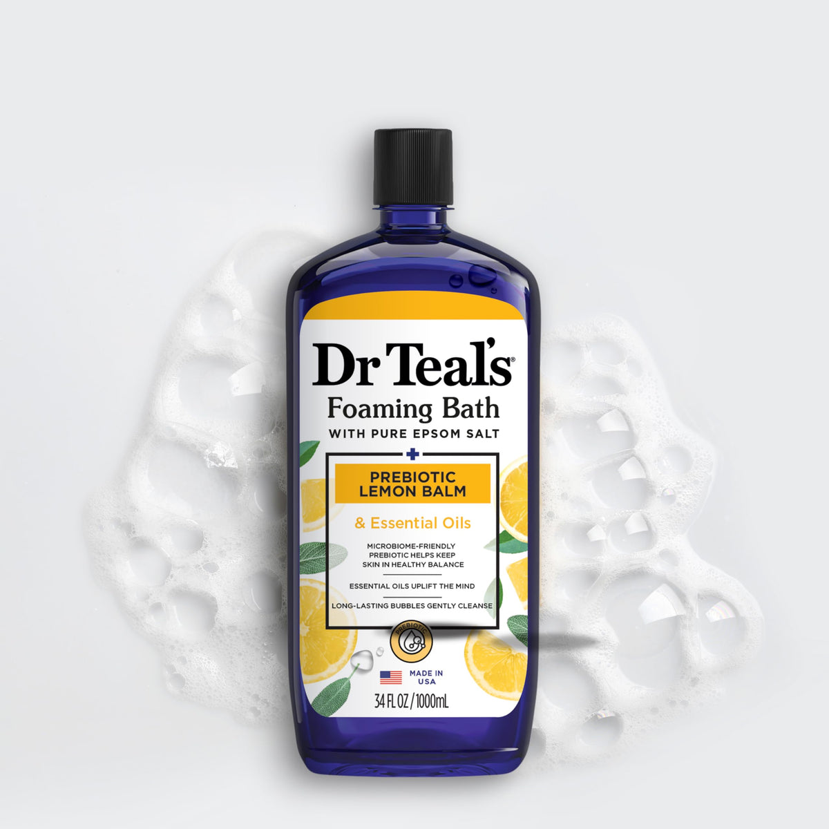 Dr Teal's bathroom lifestyle shot showing the product in use for an uplifting self-care ritual