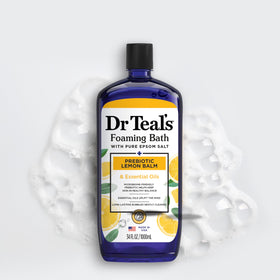 Dr Teal's bathroom lifestyle shot showing the product in use for an uplifting self-care ritual