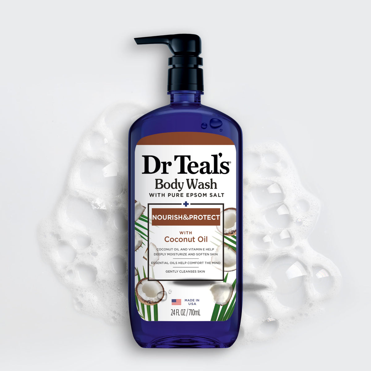 Dr Teal's four-pack group shot conveying value and convenience