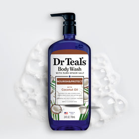 Dr Teal's four-pack group shot conveying value and convenience