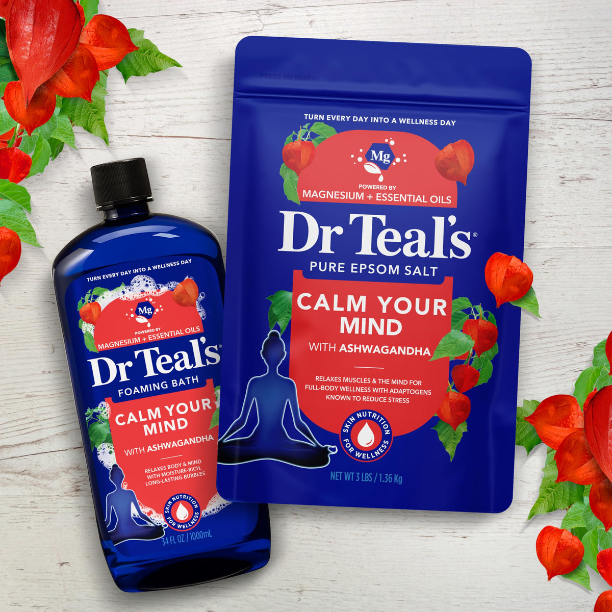 Four-pack of Dr Teal's tubs stacked to show bundled value and long-term supply