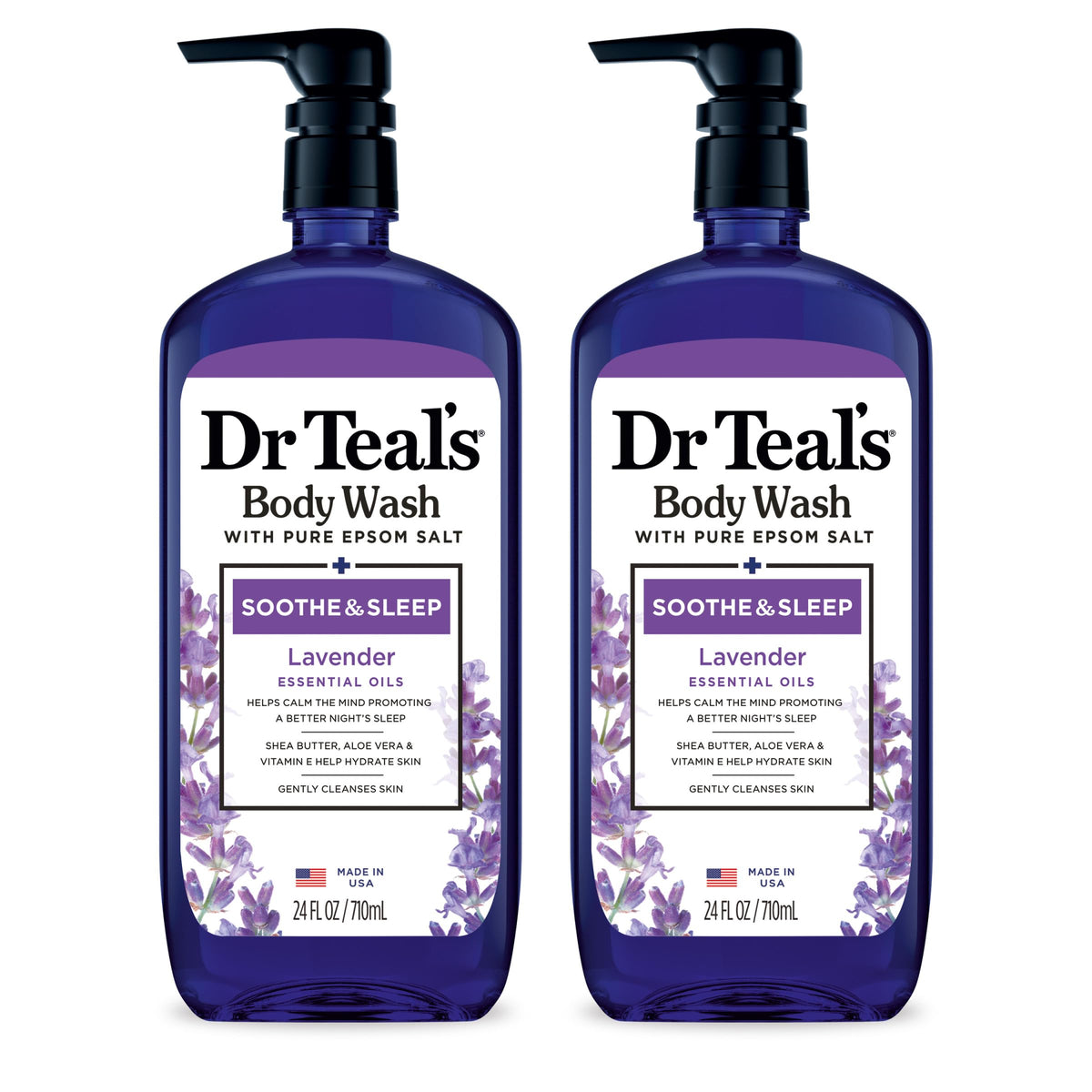Dr Teal's front bottle showing label and lavender scent benefits