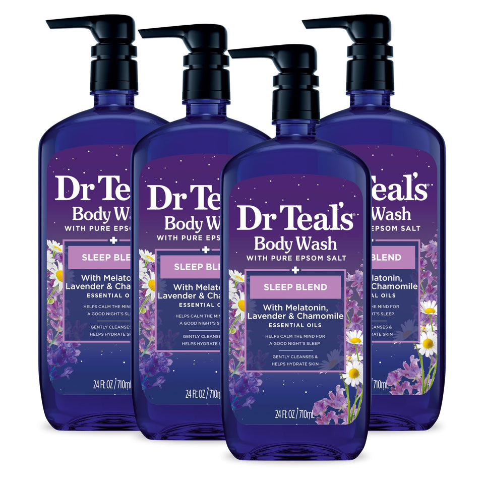 Dr Teal's front bottle sleep blend showing calming label and bottle benefit