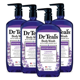Dr Teal's front bottle showing label and lavender fragrance benefit
