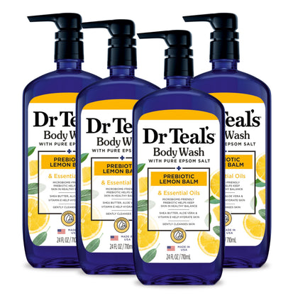 Dr Teal's front label of 24oz bottle showing brand and clear benefits
