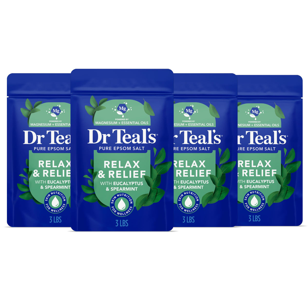 Dr Teal's front label showing eucalyptus and spearmint scent benefits