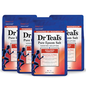 Dr Teal's front label showing rosemary and mint, clear benefit of soothing bath