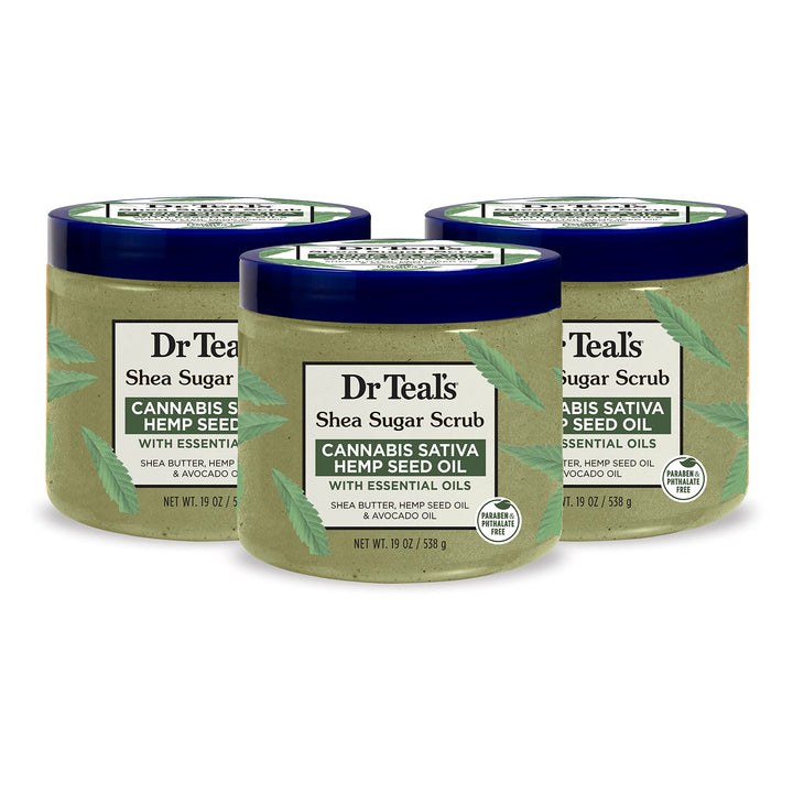 Dr Teal's front packaging showing three 19 oz tubs, convenient supply