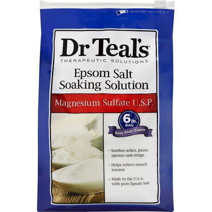 Dr Teal's front packaging showing 3 lb bag with resealable closure and clear labeling