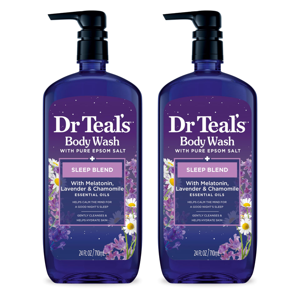Dr Teal's front packaging showing two 24 fl oz bottles and product benefit