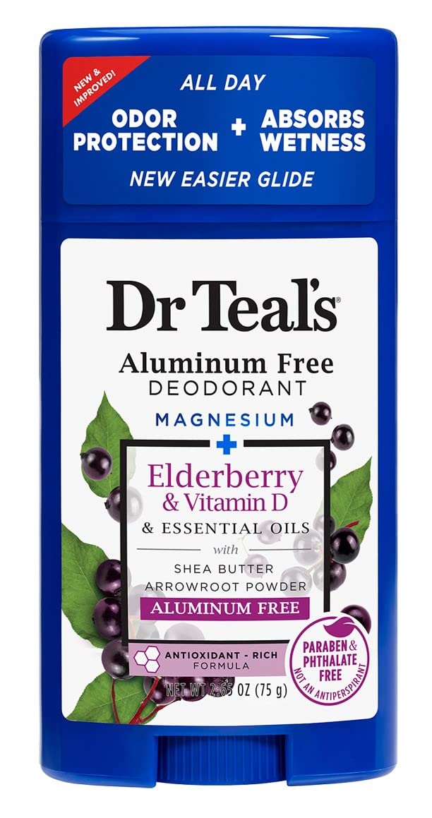 Dr Teal's front packaging showing elderberry scent and travel-friendly benefits
