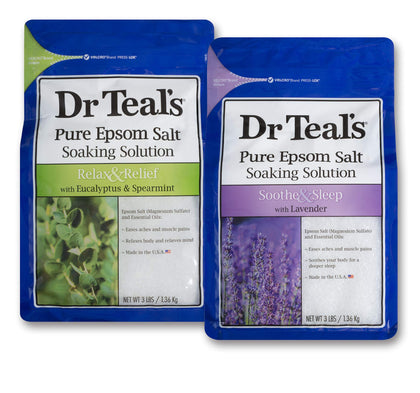 Dr Teal's front packaging showing eucalyptus and lavender benefits