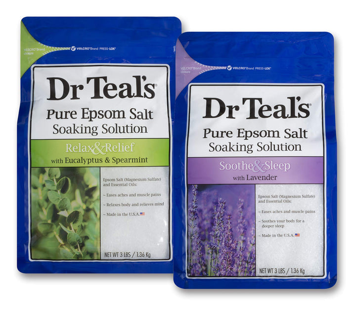 Dr Teal's front packaging showing eucalyptus and lavender benefits