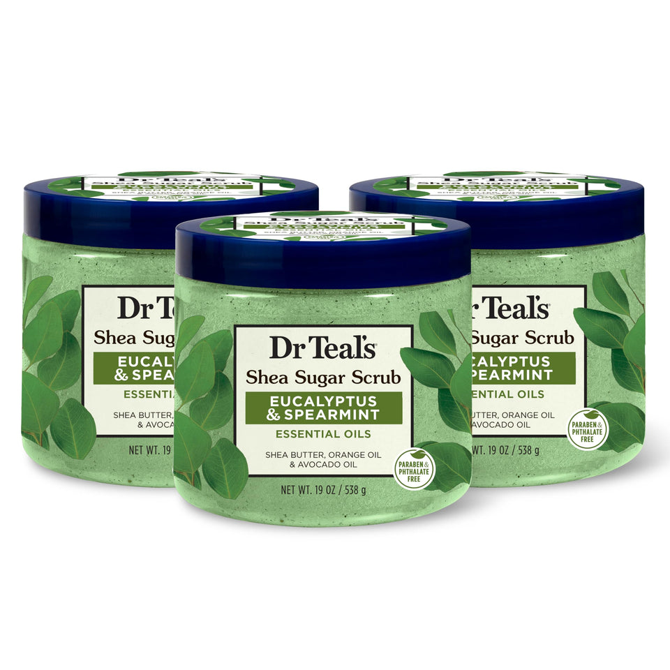 Dr Teal's front packaging showing eucalyptus and spearmint scent and benefit