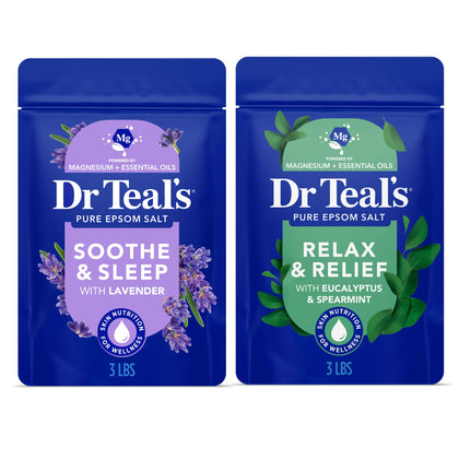 Dr Teal's front packaging showing both lavender and eucalyptus benefits