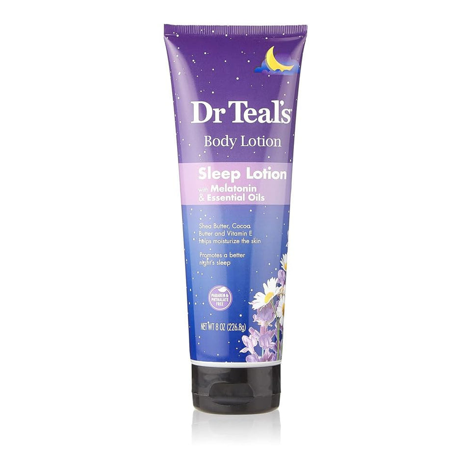 Dr Teal's bottle front packaging showing product name and 8 oz size, calming benefit