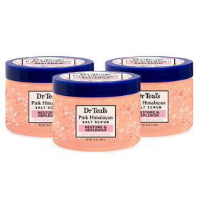 Dr Teal's front jar packaging showing pink Himalayan salt scrub and calming scent benefits