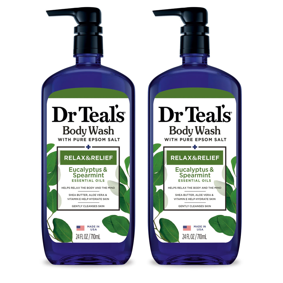 Dr Teal's front packaging showing calming eucalyptus benefit