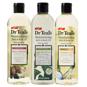Dr Teal's front packaging showing three oil bottles and gift-ready presentation