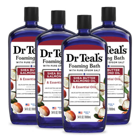 Dr Teal's front packaging showing shea butter and almond scent benefits