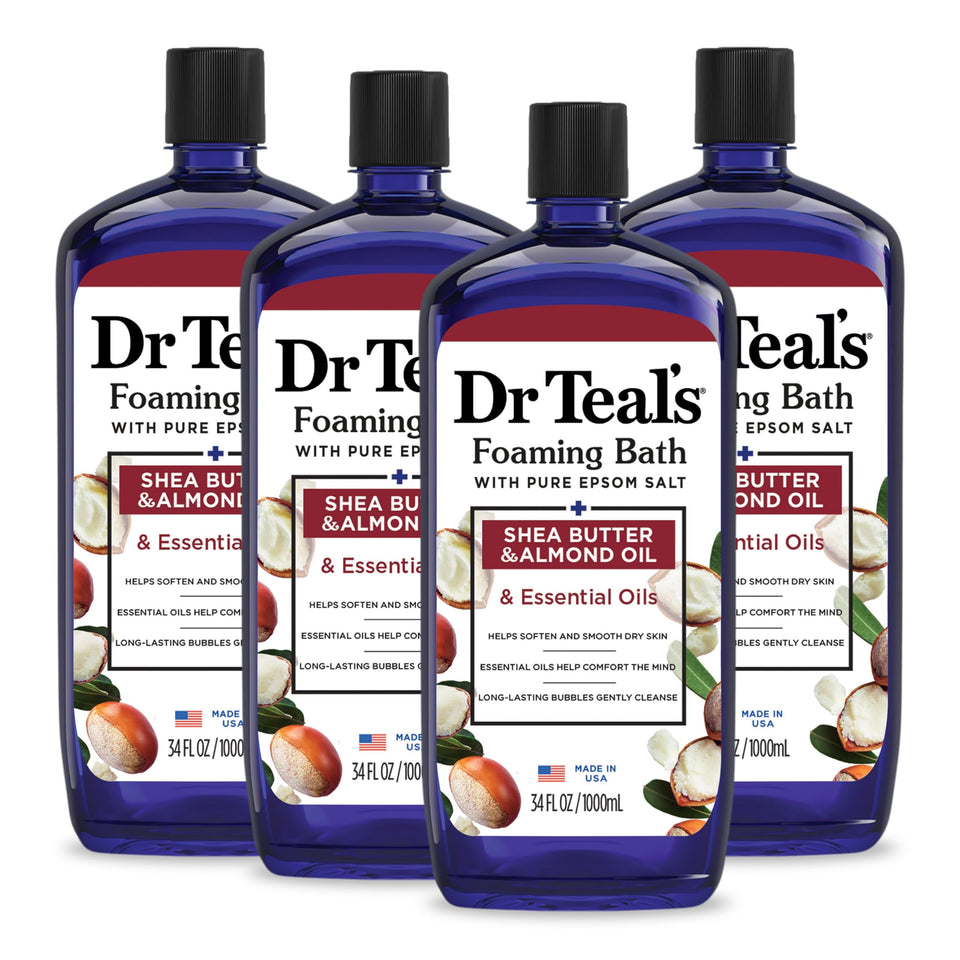 Dr Teal's front packaging showing shea butter and almond scent benefits