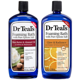 Dr Teal's front packaging showing both 34 fl oz bottles and clear labeling for choice