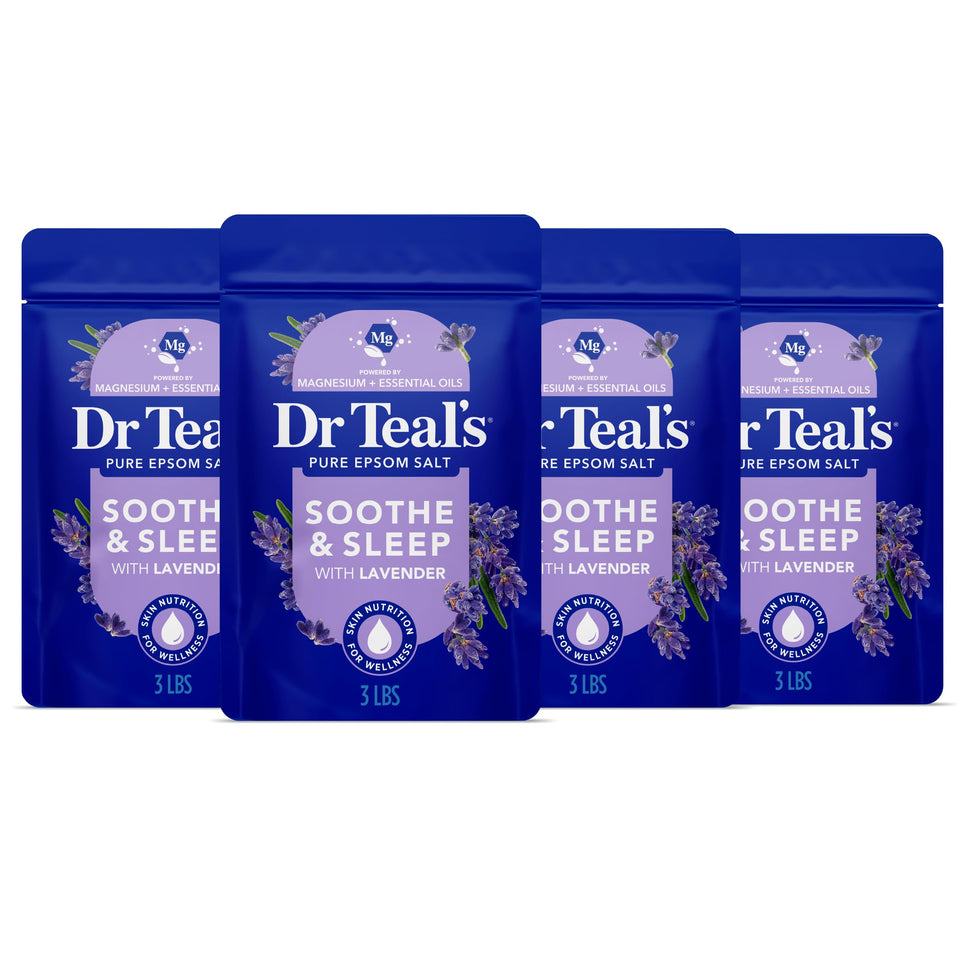 Dr Teal's front packaging showing soothe & sleep lavender benefits
