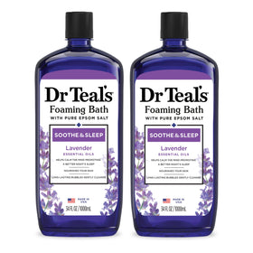 Dr Teal's front packaging showing bottles and calming lavender scent