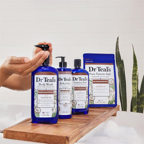 Dr Teal's ingredients label zoom highlighting nourishing components benefit